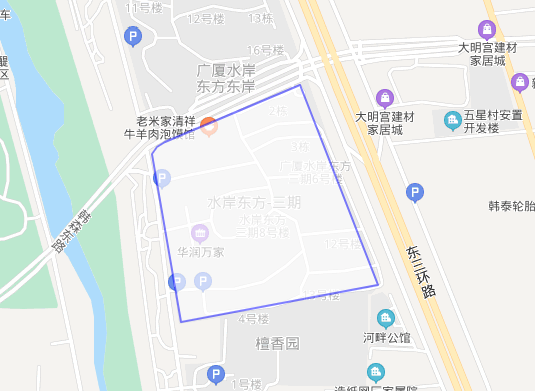 从百度地图APP采集到的水岸东方-三期边界数据标记结果